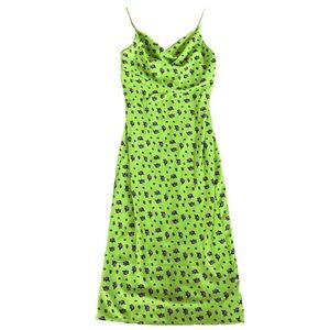 UO Mallory Cowl Green Floral Satin Maxi Dress